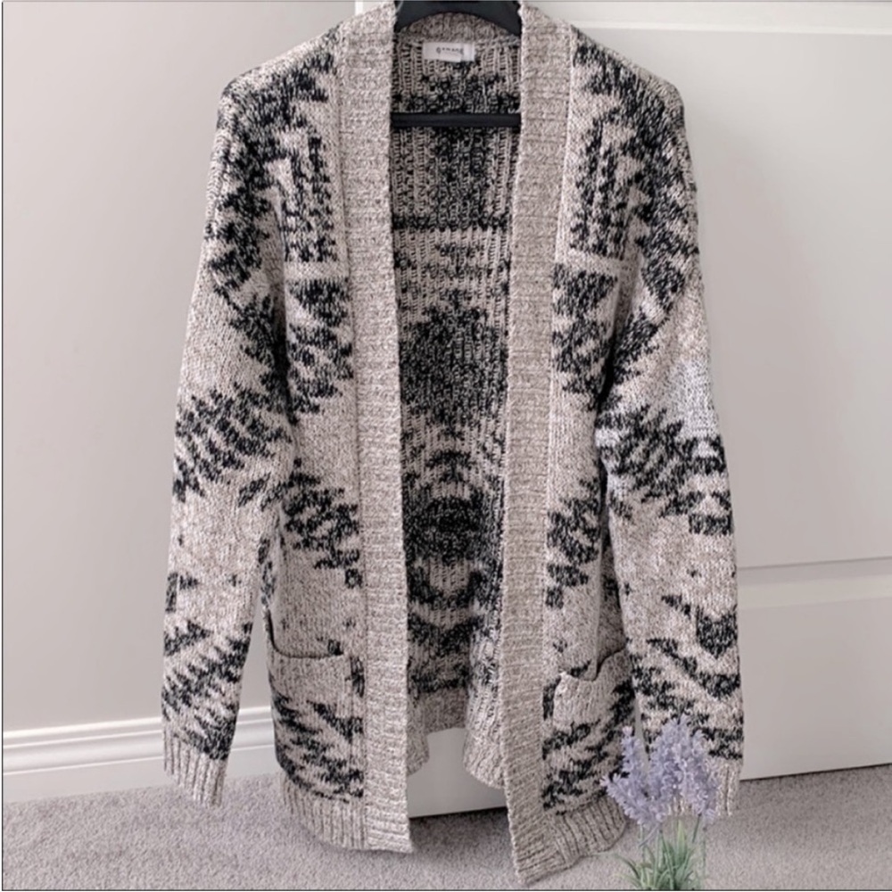 Garage clothing cardigan, size XS/S, loose fit, heather oatmeal/grey/ black